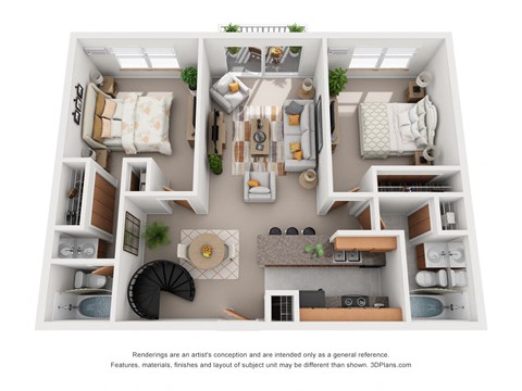 Floor plan for 2 beds, 2 baths, 1350 sqft